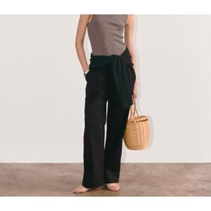 NWT Everlane Black Wide Leg Organic Cotton Relaxed Elastic Waist Pants Size XS